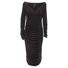 Norma Kamali Black Draped Jersey Long Sleeve Tara Midi Dress L