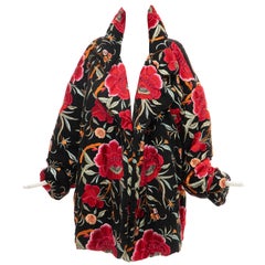 Norma Kamali Black Floral Embroidered Cocoon Coat, Circa: 1980's