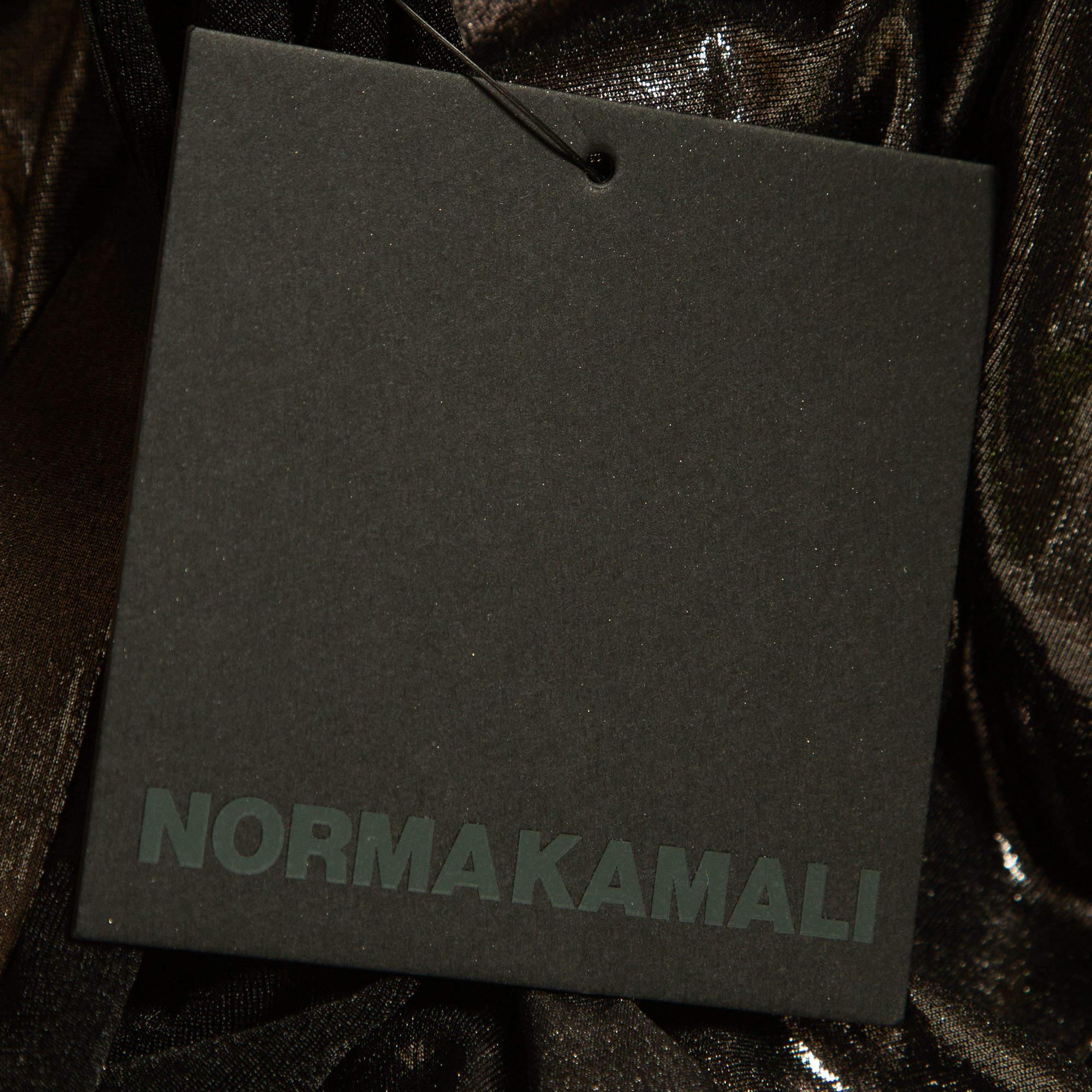 Women's Norma Kamali Black Lame Fabric Obie Midi Dress M