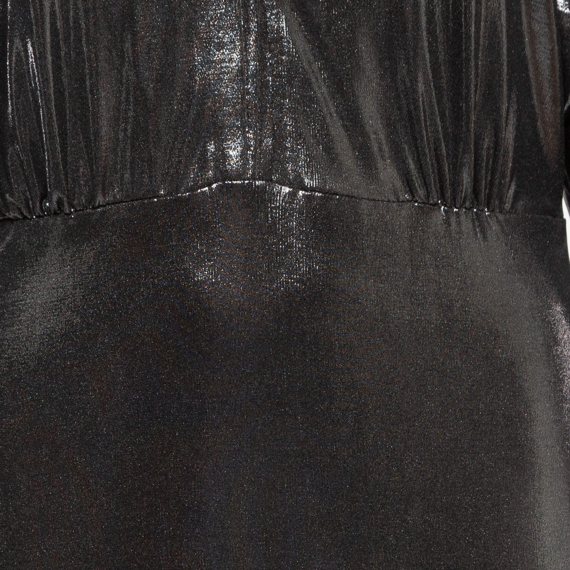Norma Kamali Black Lame Fabric Obie Midi Dress M 1