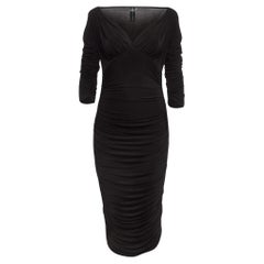 Norma Kamali Black Lycra Shirred Side Detail Tara Midi Dress M