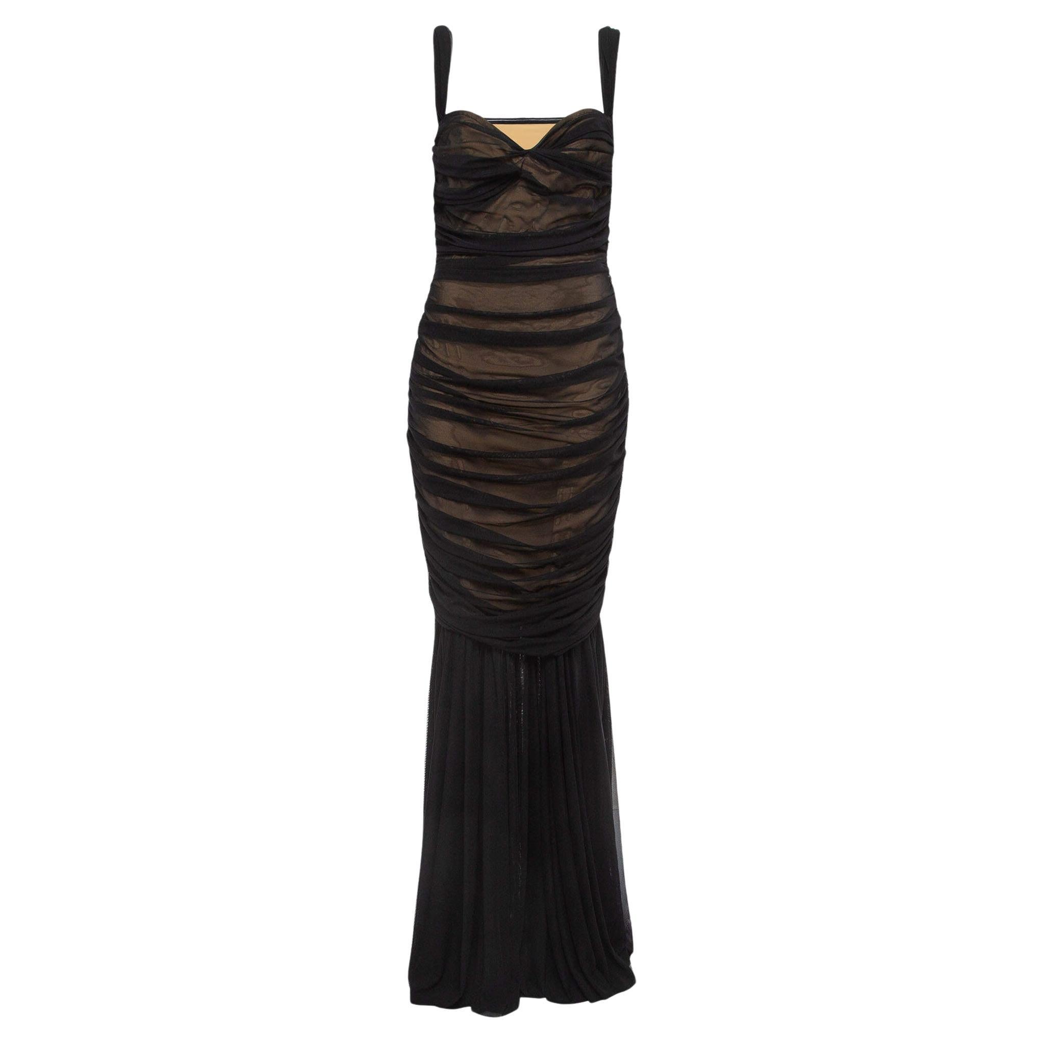 Norma Kamali Black Mesh Walter Fishtail Gown L
