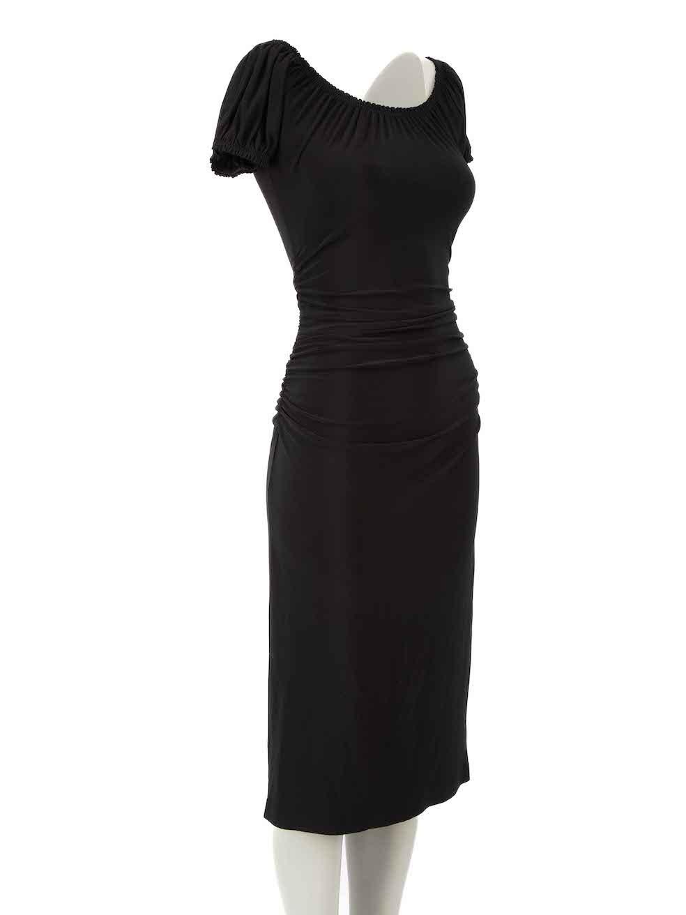 CONDITION is Very good. Minimal wear to dress is evident. Minimal wear to the rear with pilling to the texture on this used Norma Kamali designer resale item.
 
 Details
 Black
 Polyester
 Dress
 Midi
 Off-the-Shoulder
 Short sleeves
 Ruched
 Figure