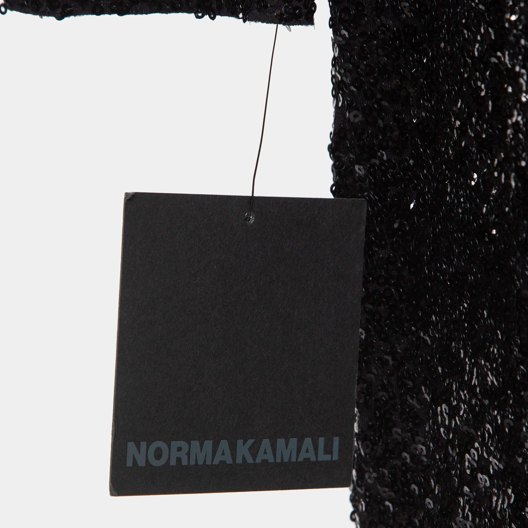 Women's Norma Kamali Black Sequin Detail Fishtail Midi Dress XL