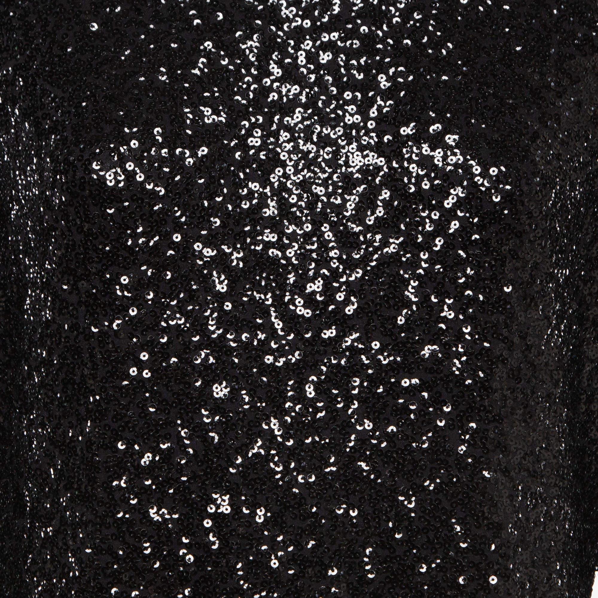 Norma Kamali Black Sequin Detail Fishtail Midi Dress XL 1