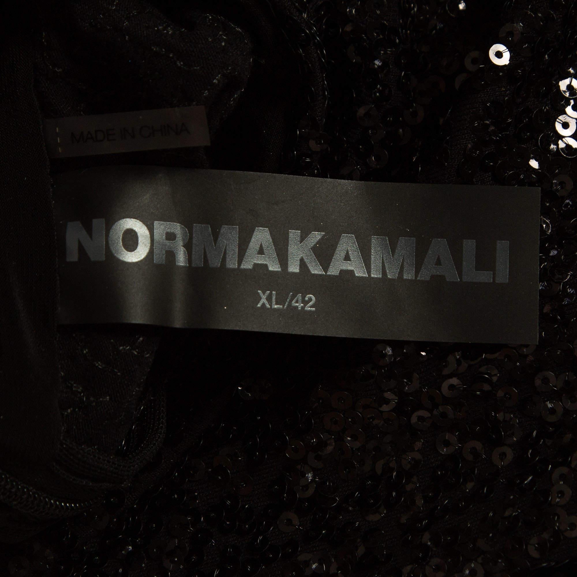 Norma Kamali Black Sequin Detail Fishtail Midi Dress XL 2