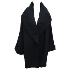 Norma Kamali Black Silk Crepe Cocoon Coat, 1980's