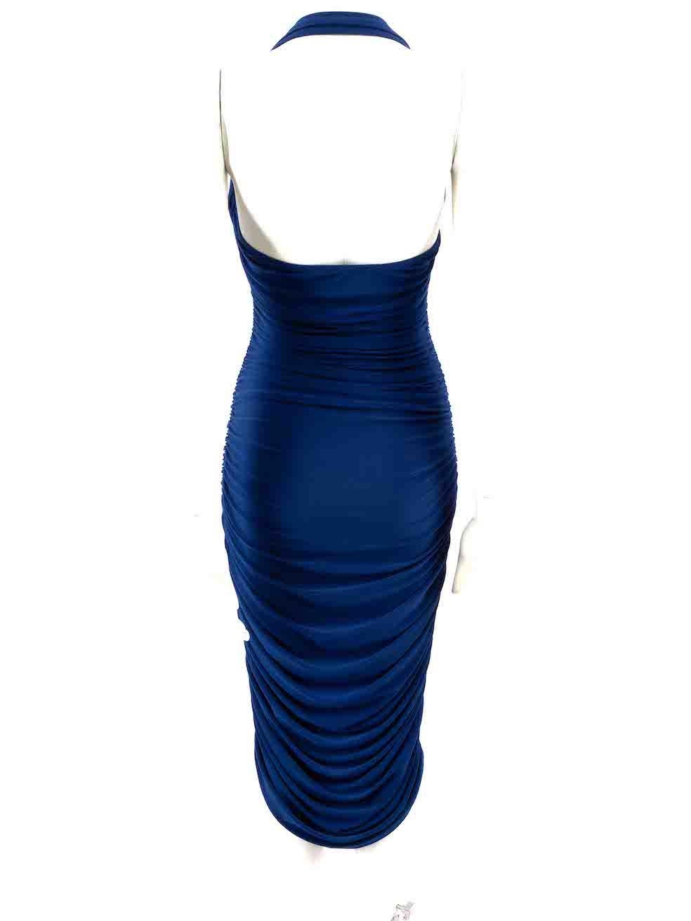 Norma Kamali Blaues gerafftes Kleid mit Neckholder-Ausschnitt Größe XS im Zustand „Gut“ im Angebot in London, GB