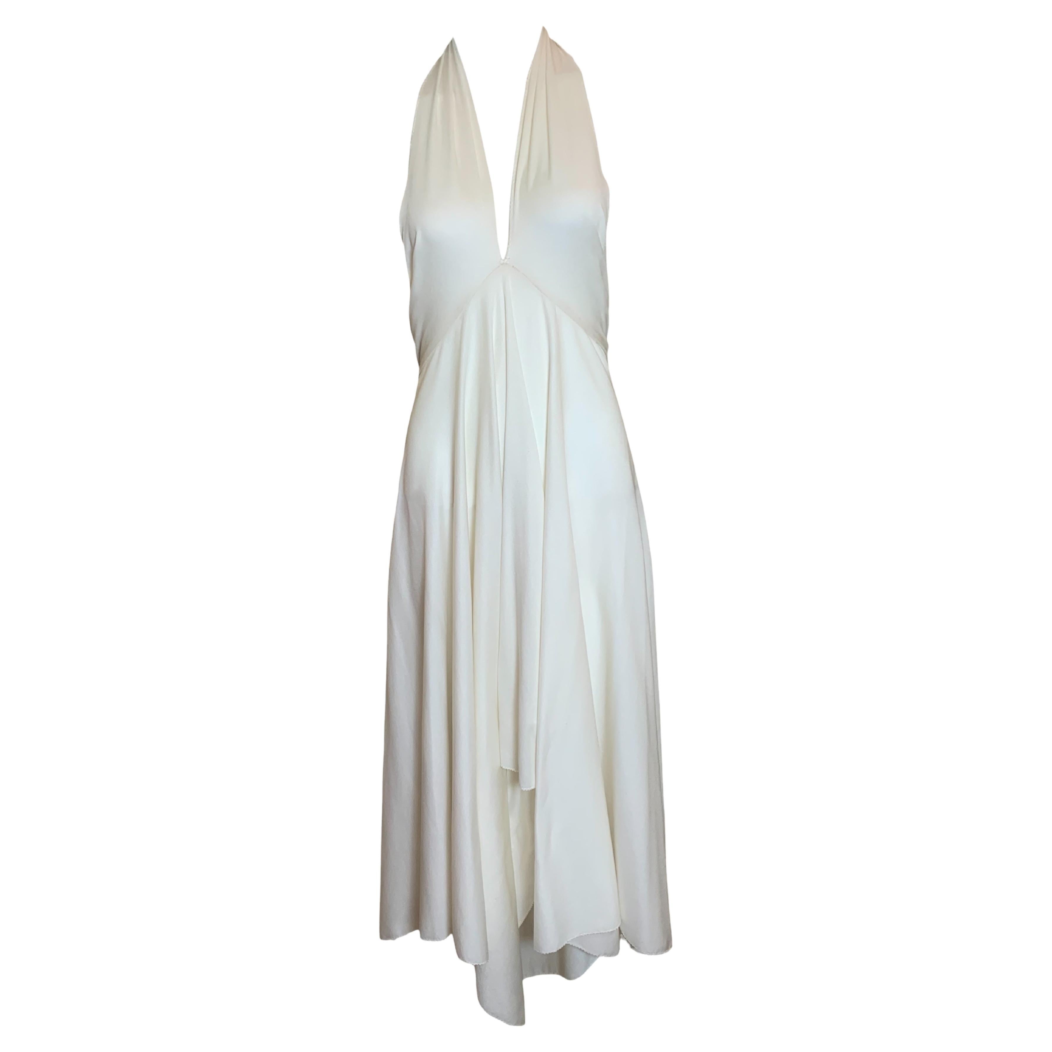 Norma Kamali Cream Jersey Halter Disco Dress, 1970s For Sale