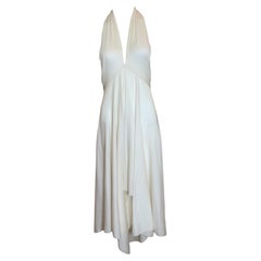 Norma Kamali Cremefarbenes Jersey-Halter-Diskokleid, 1970er Jahre