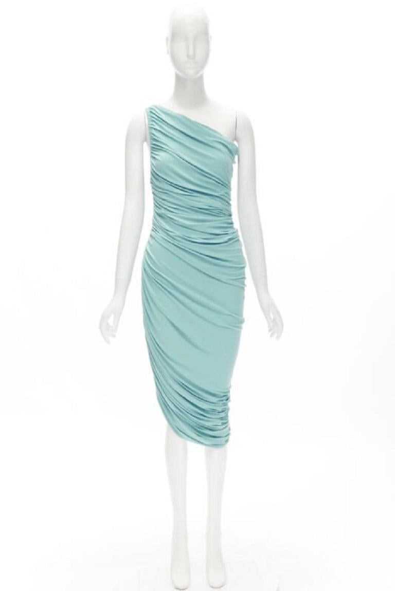 NORMA KAMALI Diana sky blue one shoulder ruched jersey bodycon dress XS For Sale 5