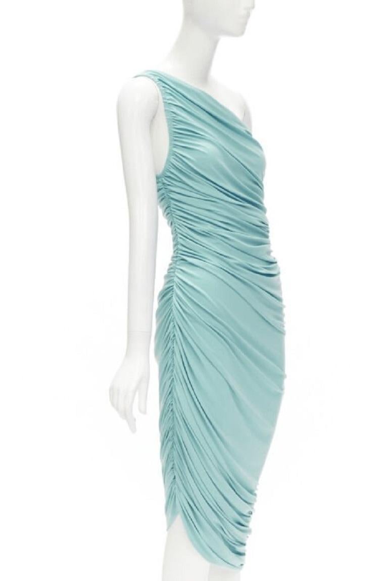 Blue NORMA KAMALI Diana sky blue one shoulder ruched jersey bodycon dress XS For Sale