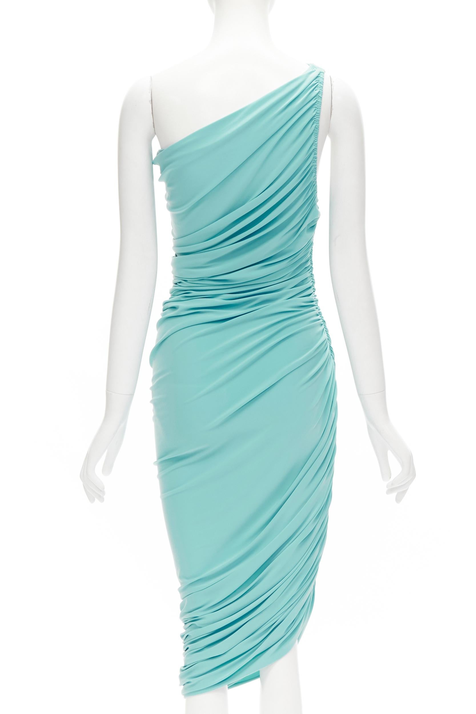 NORMA KAMALI Diana sky blue one shoulder ruched jersey bodycon dress XS In Excellent Condition For Sale In Hong Kong, NT