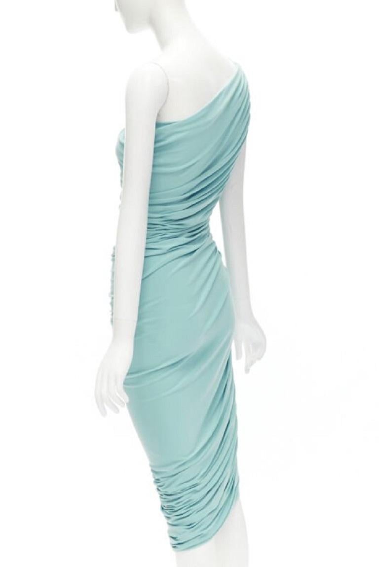 NORMA KAMALI Diana sky blue one shoulder ruched jersey bodycon dress XS For Sale 1