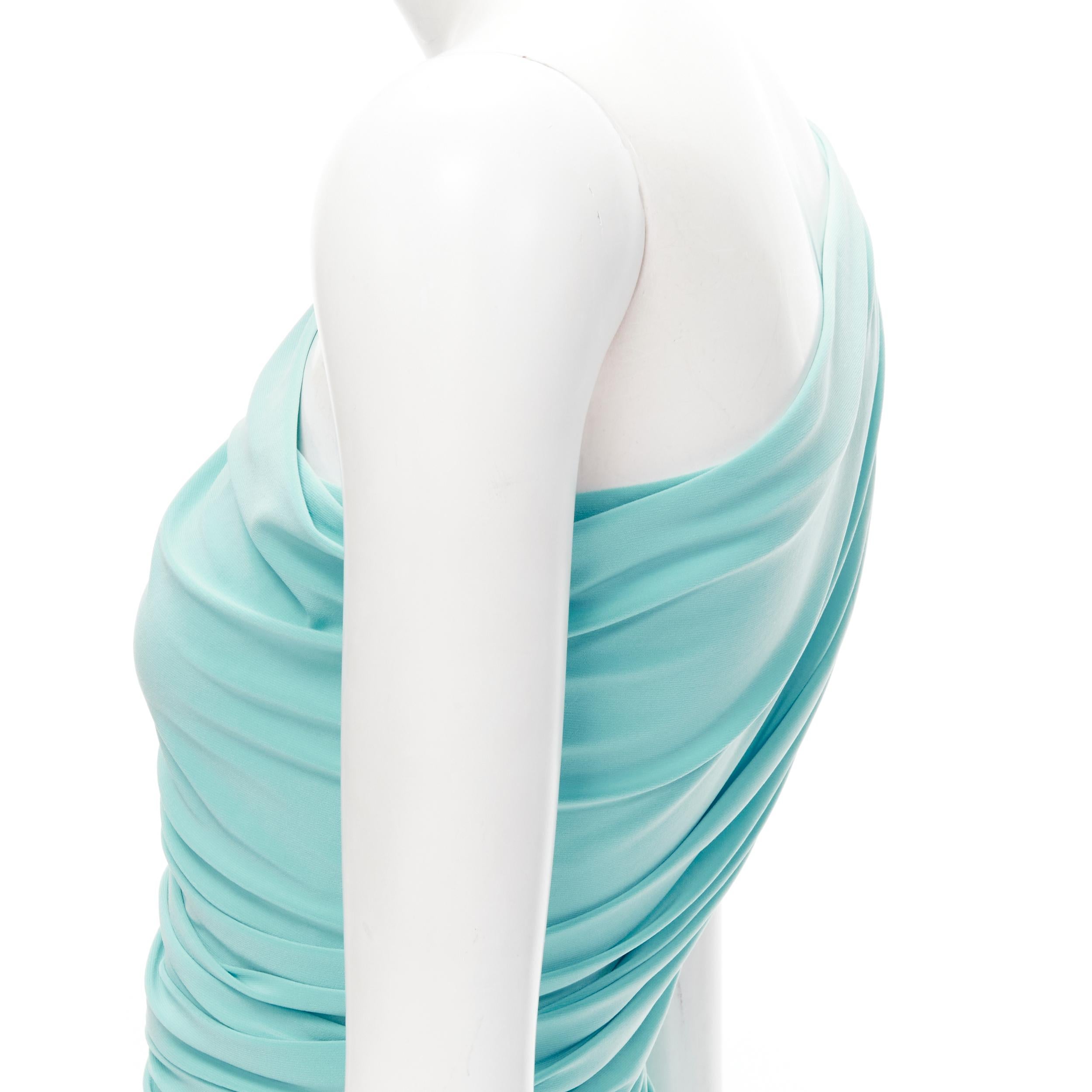 NORMA KAMALI Diana sky blue one shoulder ruched jersey bodycon dress XS For Sale 1