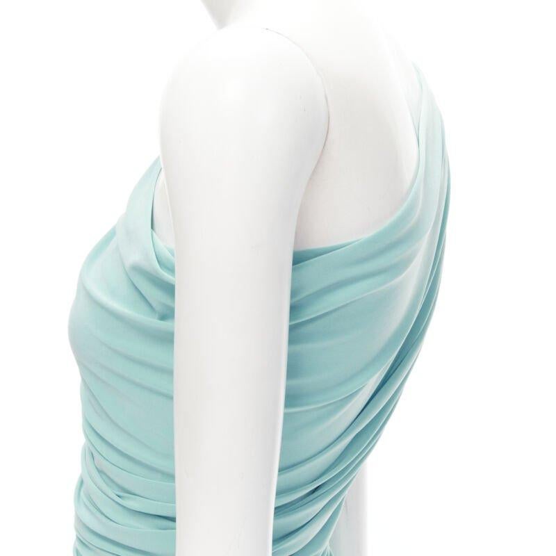 NORMA KAMALI Diana sky blue one shoulder ruched jersey bodycon dress XS For Sale 2