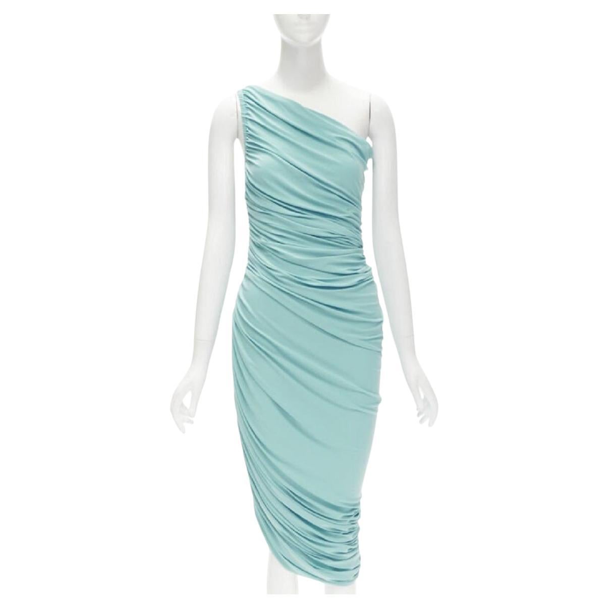 NORMA KAMALI Diana sky blue one shoulder ruched jersey bodycon dress XS For Sale