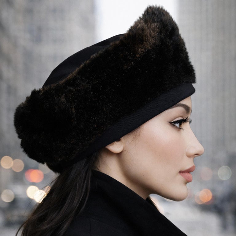 Vintage Norma Kamali OMO Black Faux Fur Sculptural Hat 1980s HTF Norma Kamali OMO Black Faux Shearling Fur Sculptural Hat  main image 3