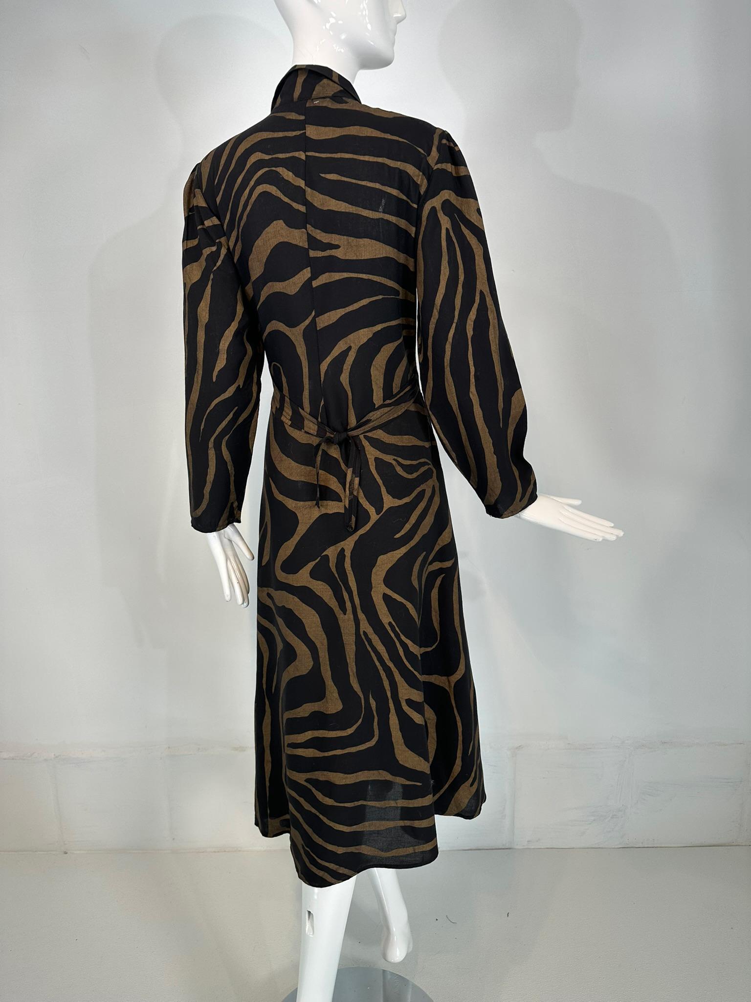 Norma Kamali gold & Black Zebra Print Cotton Wrap Dress 1985 Medium For Sale 6