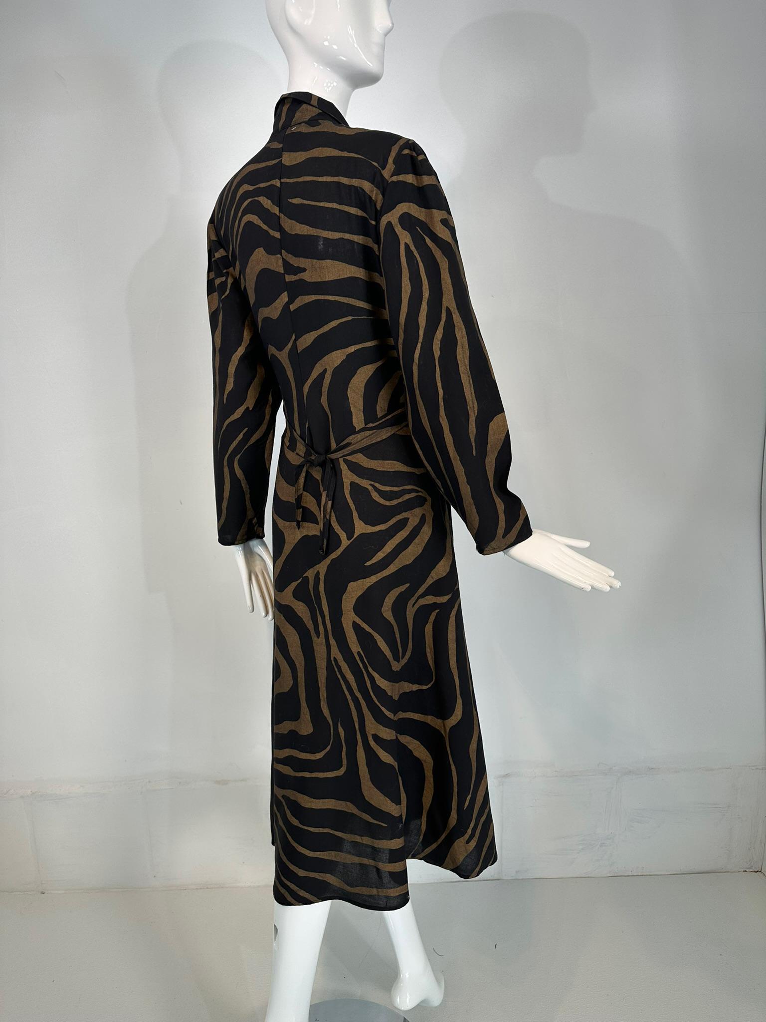 Norma Kamali gold & Black Zebra Print Cotton Wrap Dress 1985 Medium For Sale 7
