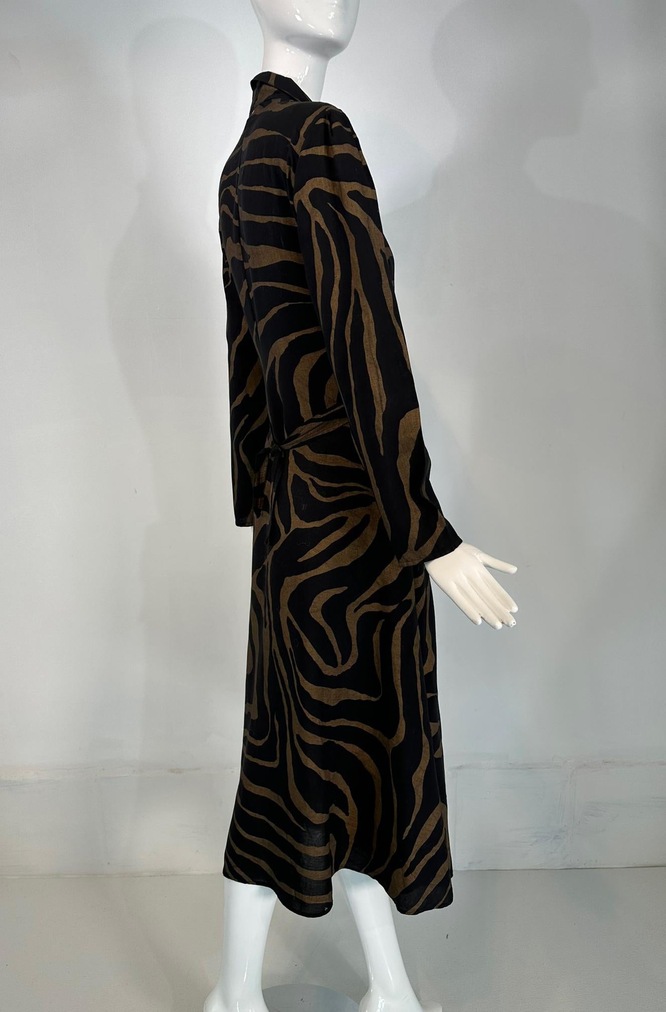 Norma Kamali gold & Black Zebra Print Cotton Wrap Dress 1985 Medium For Sale 8