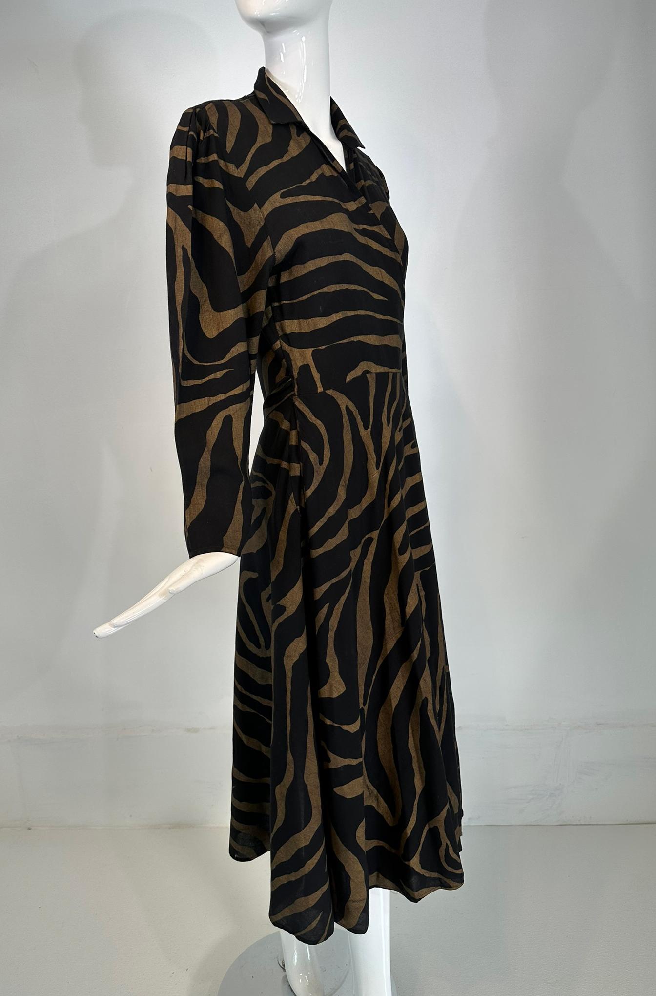 Norma Kamali gold & Black Zebra Print Cotton Wrap Dress 1985 Medium For Sale 9