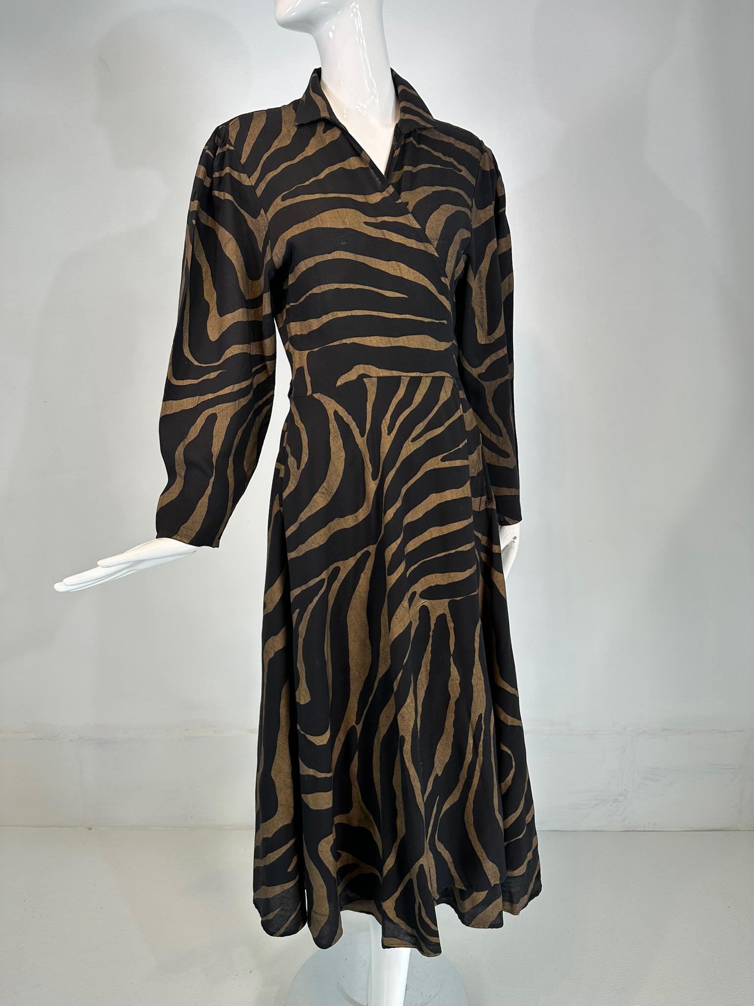 Norma Kamali gold & Black Zebra Print Cotton Wrap Dress 1985 Medium For Sale 10