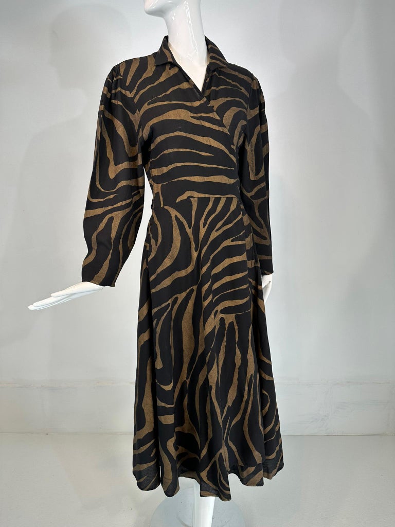 Norma Kamali gold and Black Zebra Print Cotton Wrap Dress 1985 Medium For  Sale at 1stDibs