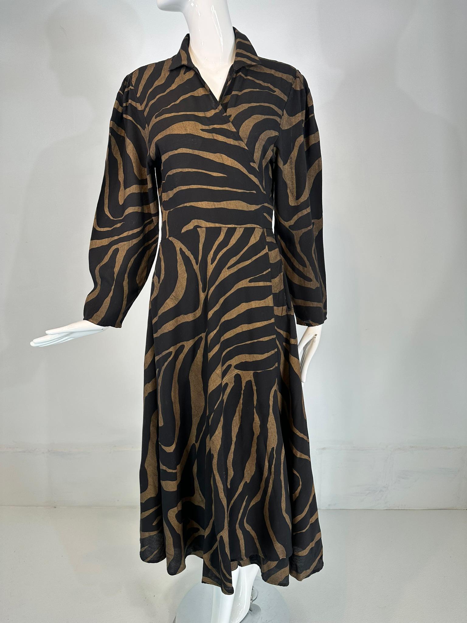 Norma Kamali gold & Black Zebra Print Cotton Wrap Dress 1985 Medium For Sale 11