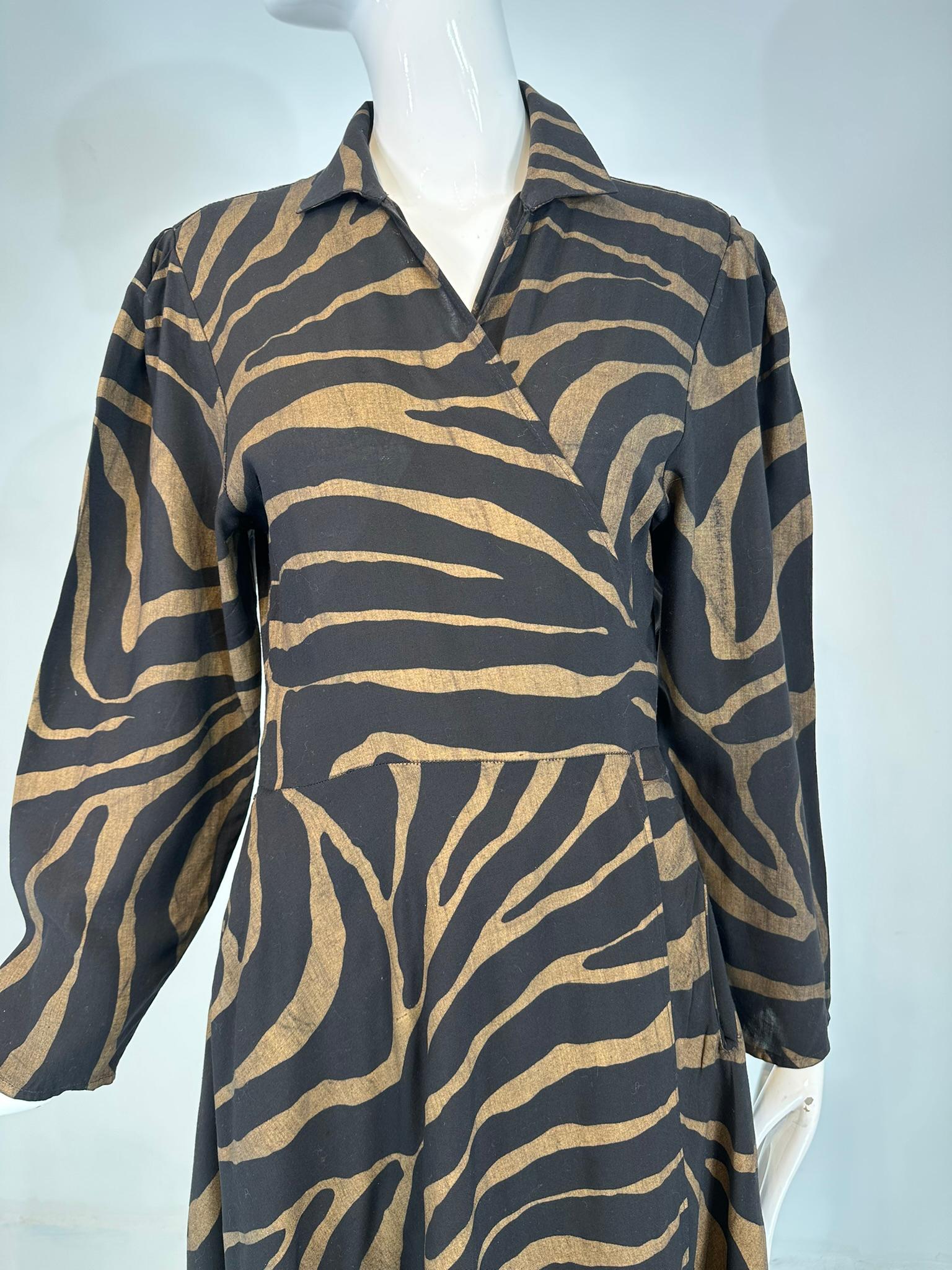 Norma Kamali gold & Black Zebra Print Cotton Wrap Dress 1985 Medium For Sale 12