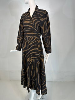 Norma Kamali gold & Black Zebra Print Cotton Wrap Dress 1985 Medium