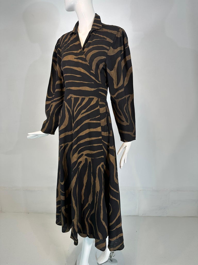 Norma Kamali gold and Black Zebra Print Cotton Wrap Dress 1985 Medium For Sale at 1stDibs Norma Kamali gold and Black Zebra Print Cotton Wrap Dress 1985 Medium For Sale at 1stDibs