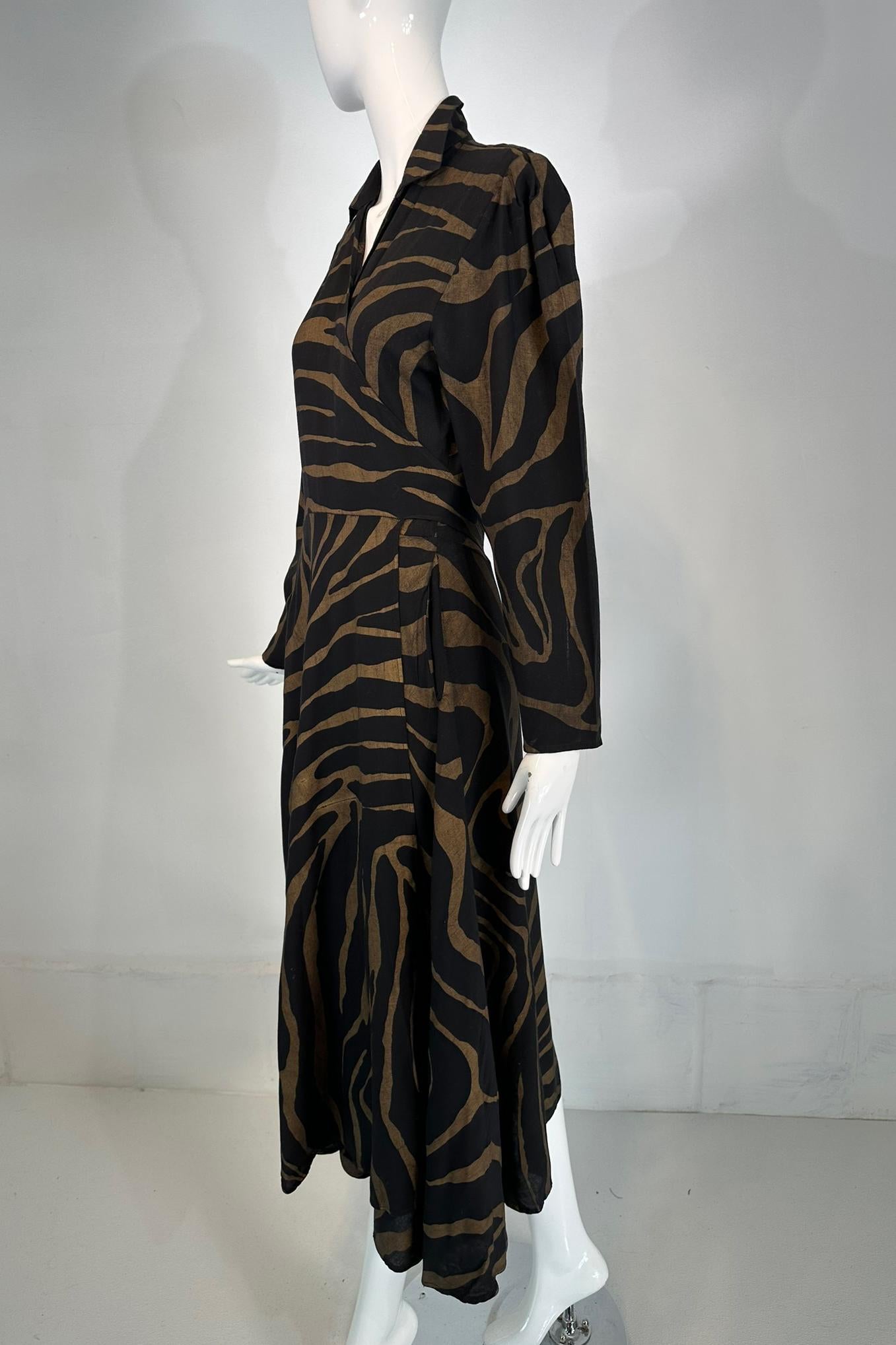 Women's Norma Kamali gold & Black Zebra Print Cotton Wrap Dress 1985 Medium For Sale