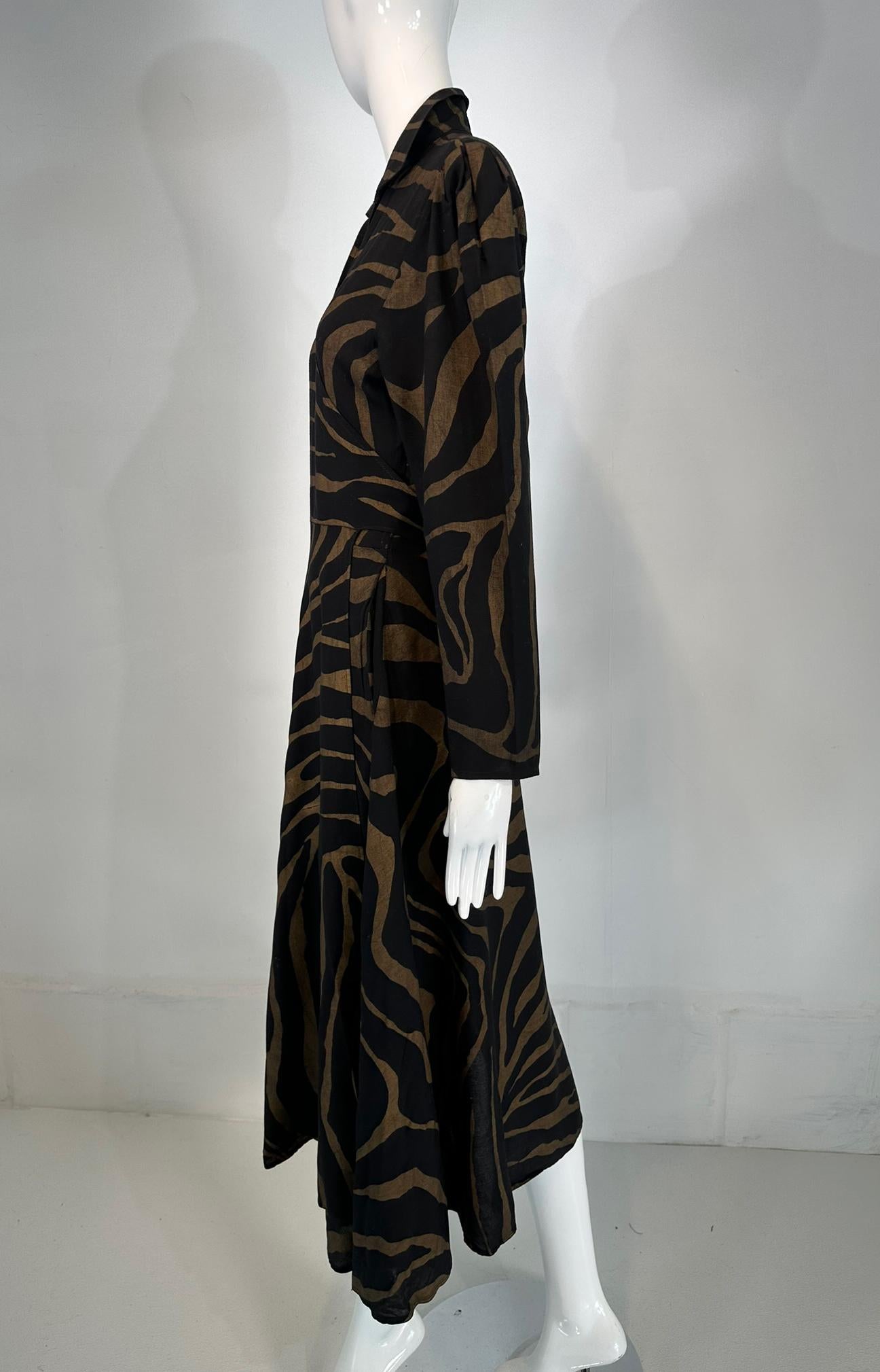 Norma Kamali gold & Black Zebra Print Cotton Wrap Dress 1985 Medium For Sale 1