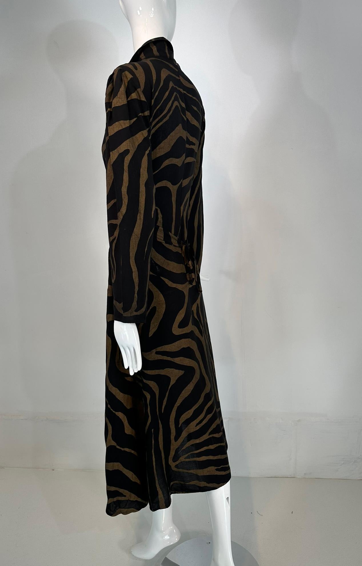 Norma Kamali gold & Black Zebra Print Cotton Wrap Dress 1985 Medium For Sale 2