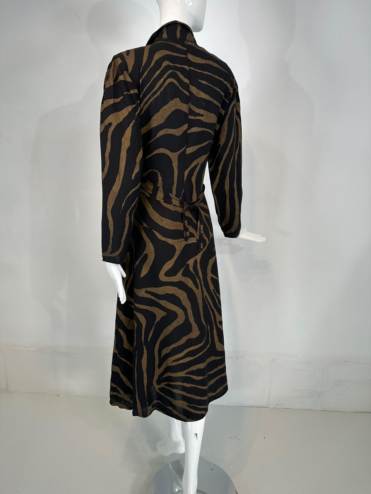 Norma Kamali gold & Black Zebra Print Cotton Wrap Dress 1985 Medium For Sale 3