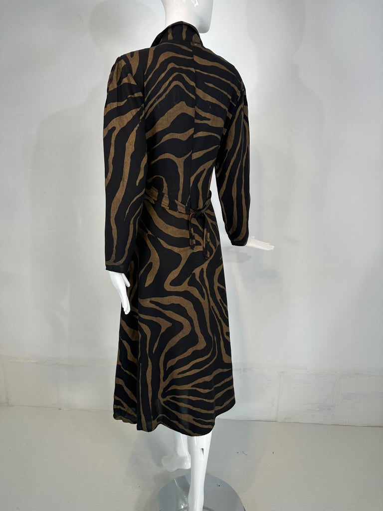 Norma Kamali gold and Black Zebra Print Cotton Wrap Dress 1985 Medium For  Sale at 1stDibs