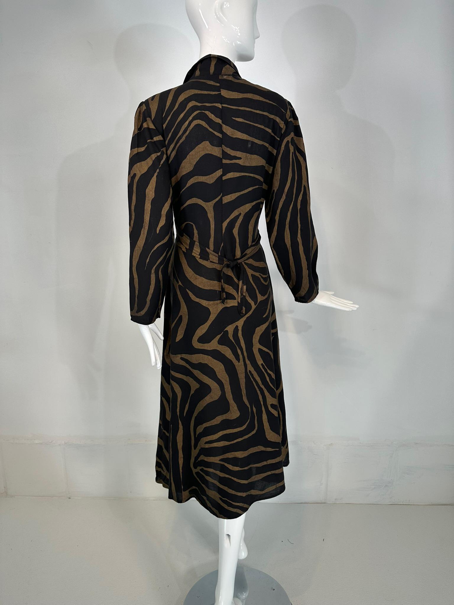 Norma Kamali gold & Black Zebra Print Cotton Wrap Dress 1985 Medium For Sale 4