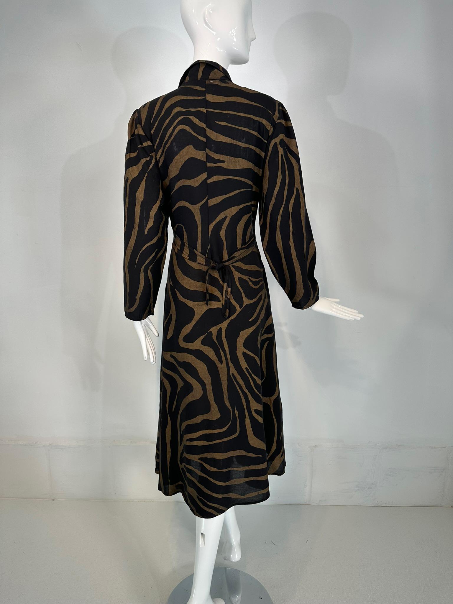 Norma Kamali gold & Black Zebra Print Cotton Wrap Dress 1985 Medium For Sale 5