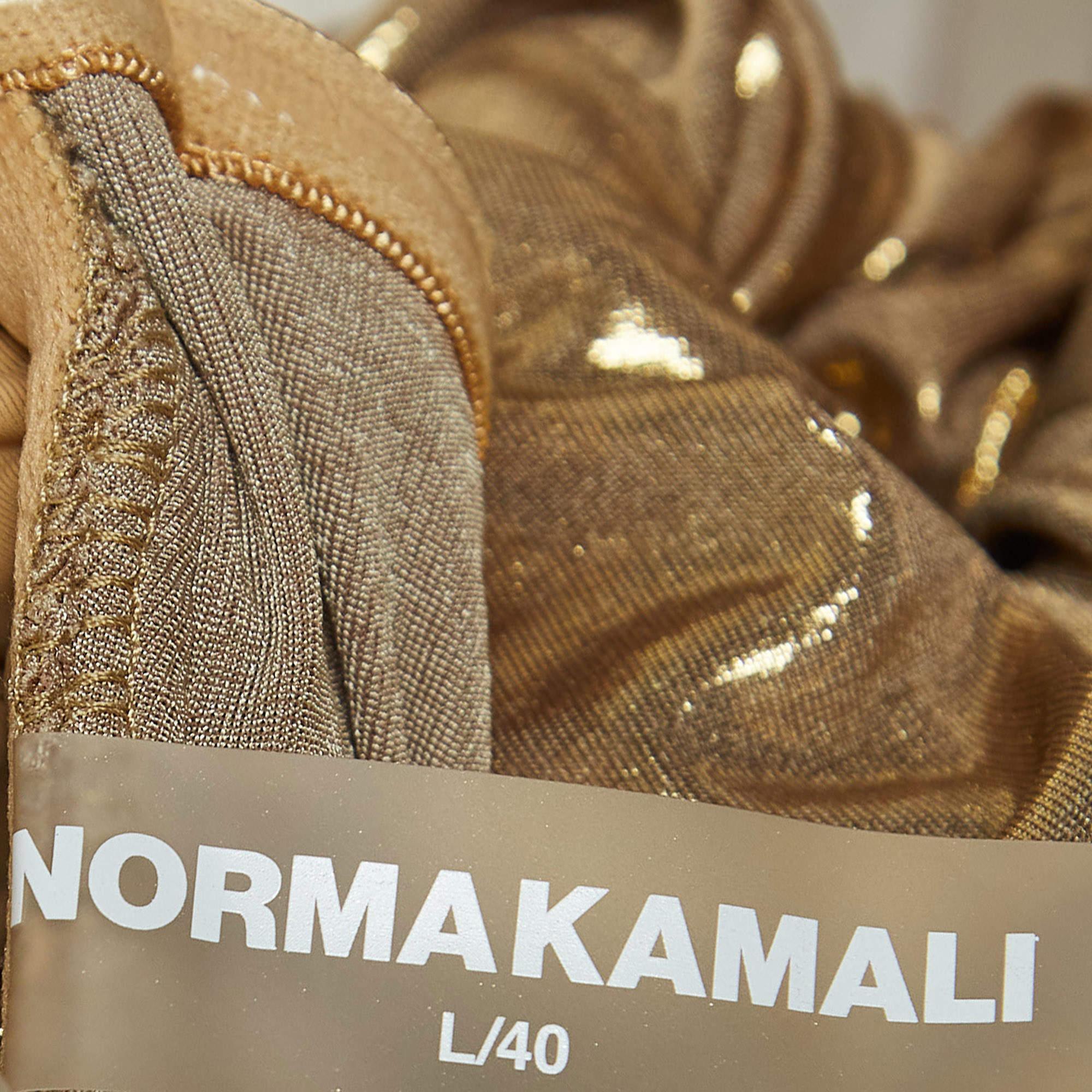 Women's Norma Kamali Gold Gathered Jersey Winglet Sleeve Walter Dress L For Sale