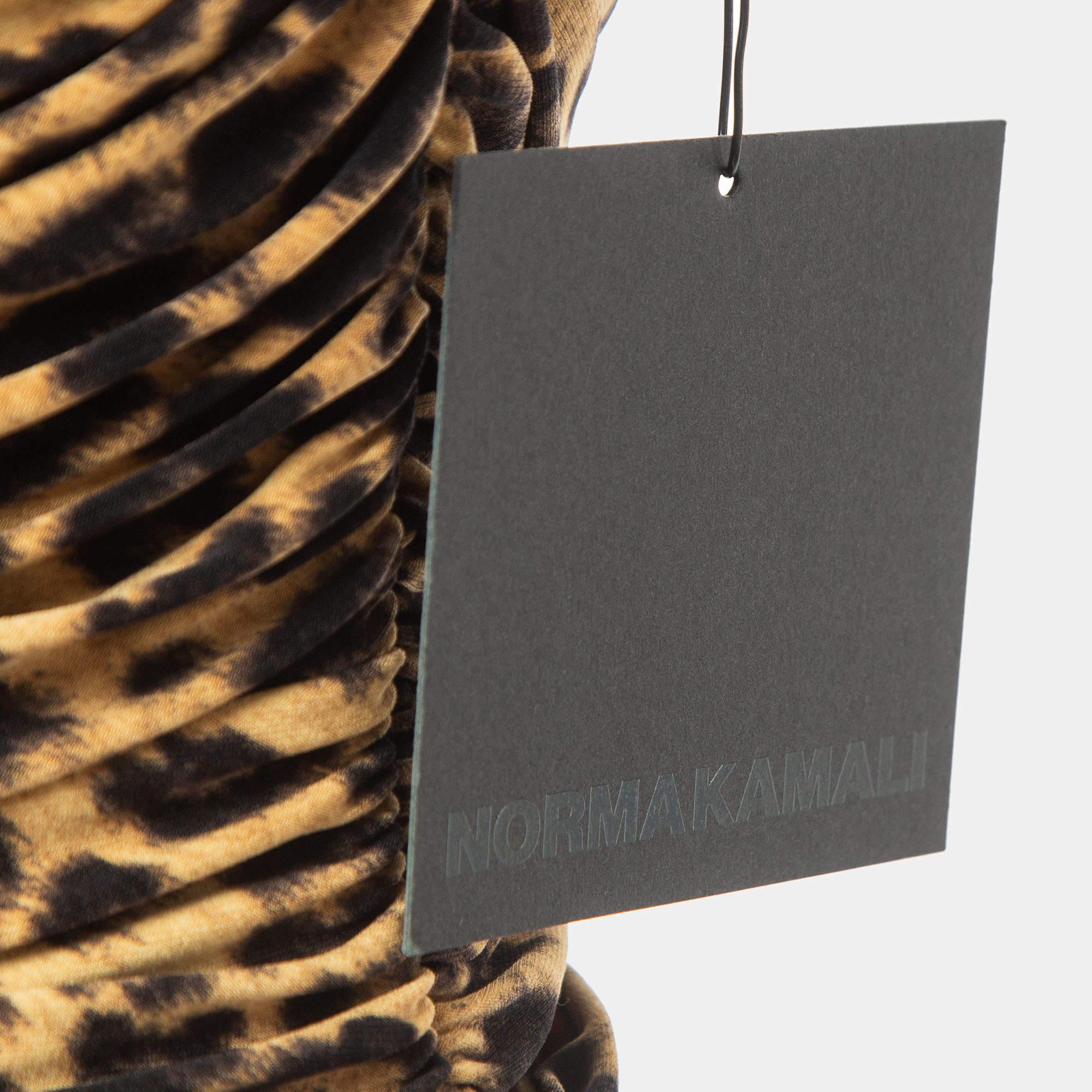 Norma Kamali Gold Leopard Print Jersey Bill Mio Swimsuit XL In Excellent Condition In Dubai, Al Qouz 2