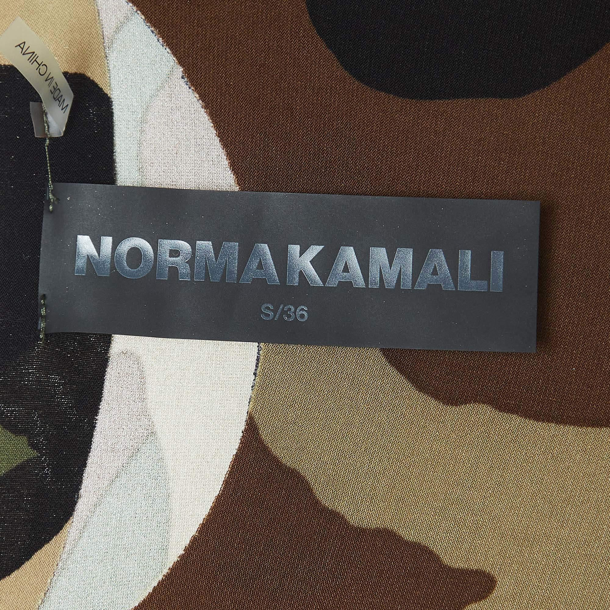 Women's Norma Kamali Green Camouflage Jersey Fishtail Midi Dress S For Sale