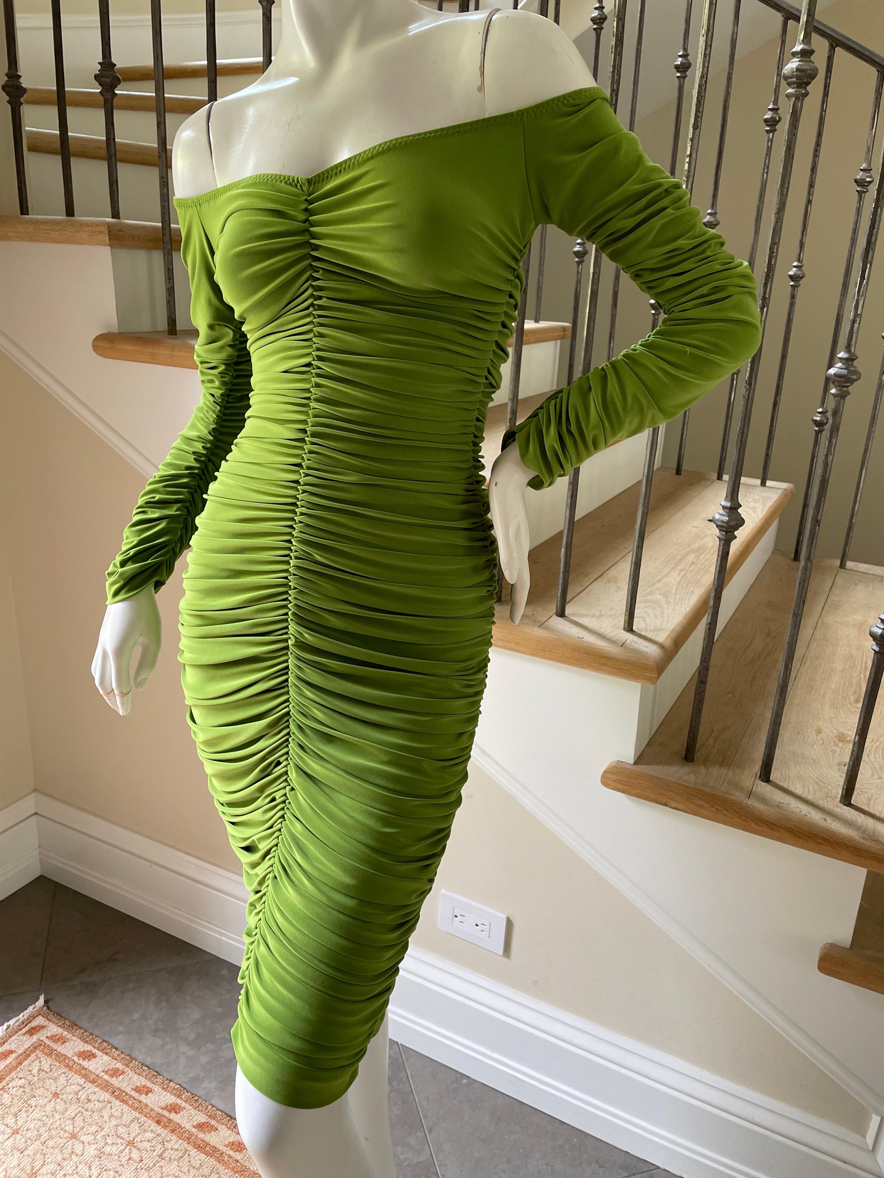 Norma Kamali Green Off the Shoulder Long Sleeve Parachute Dress In Excellent Condition For Sale In Cloverdale, CA