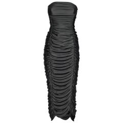 Norma Kamali Grey Stretch Knit Ruched Strapless Midi Dress L