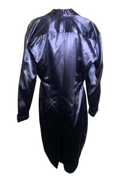 Veste de smoking à queue de pie en satin noir indigo, Norma Kamali, années 1980