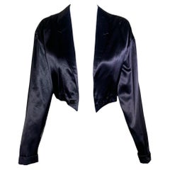 Norma Kamali Inky Indigo Schwarz Satin Smoking Frack Jacke, 1980s