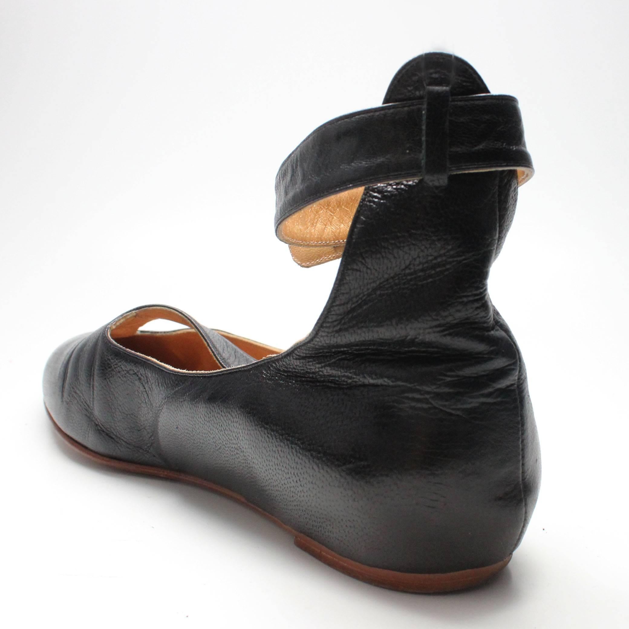 Black Norma Kamali Leather Ballet Flat with Ankle Strap