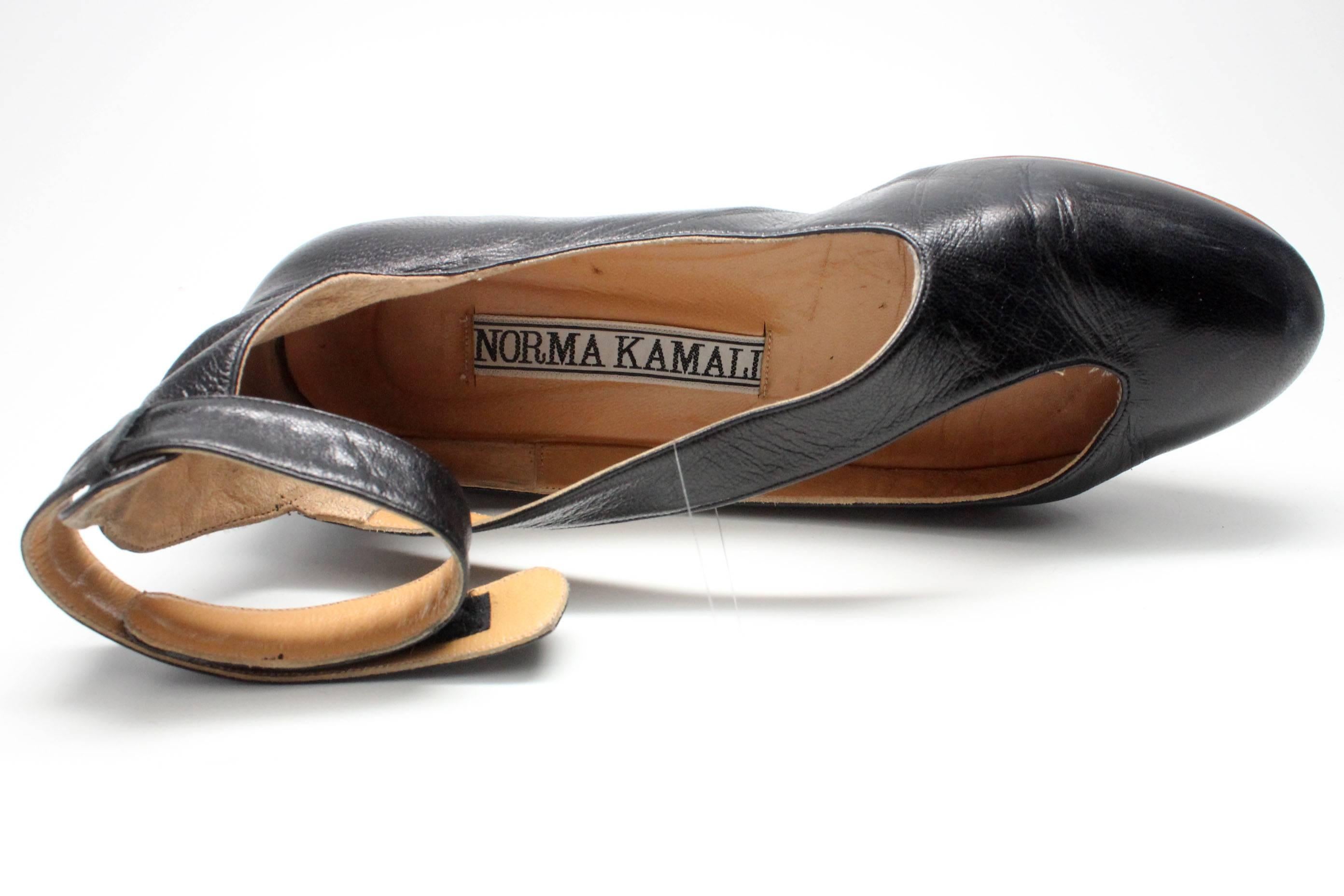 Norma Kamali Leather Ballet Flat with Ankle Strap 1