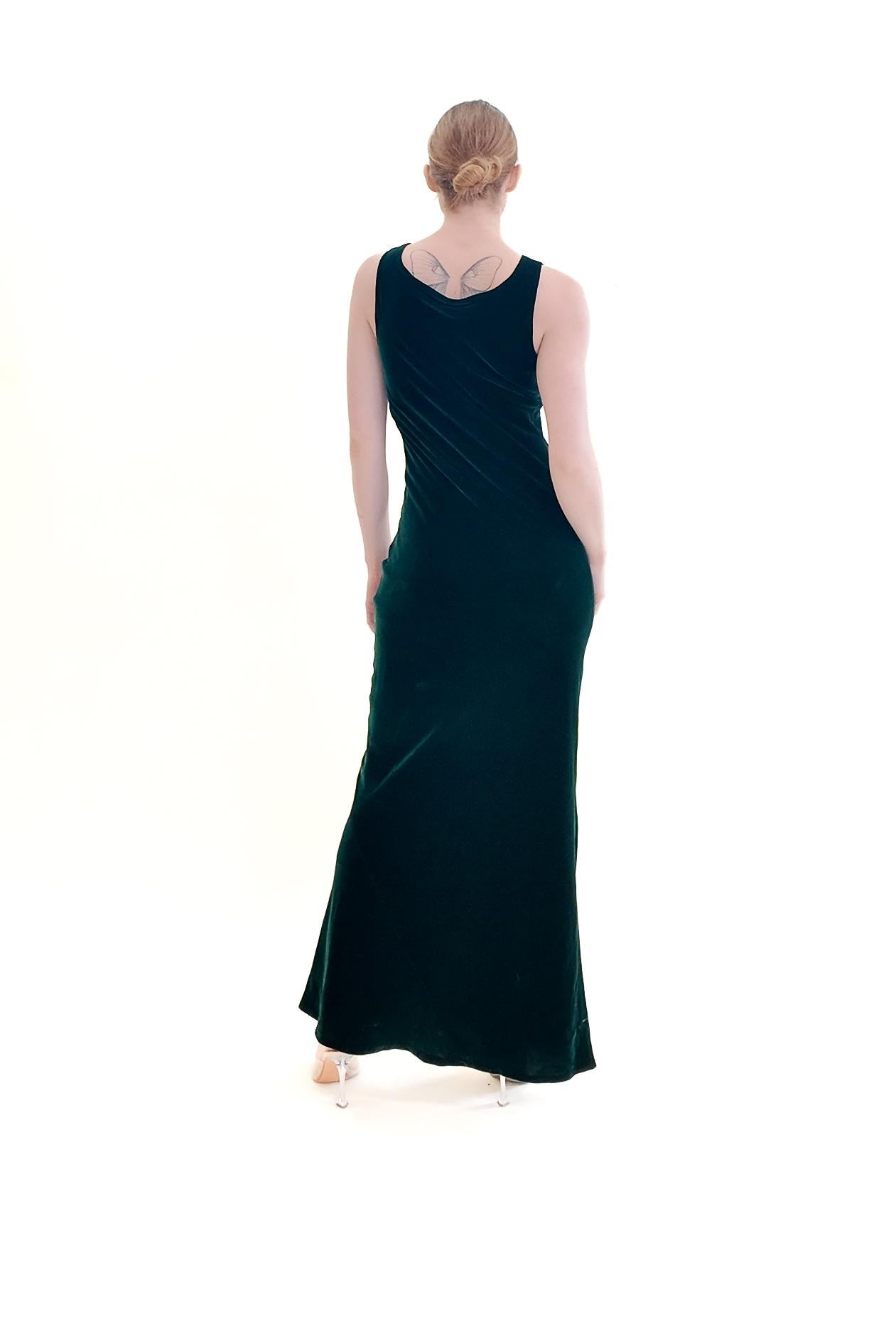 Black Norma Kamali Long Green Velvet Bias Cut Dress