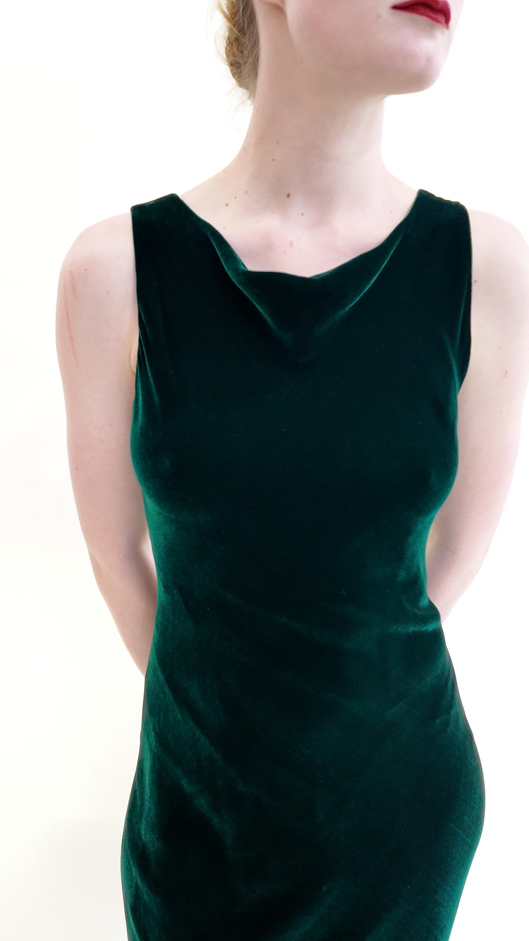 Women's Norma Kamali Long Green Velvet Bias Cut Dress